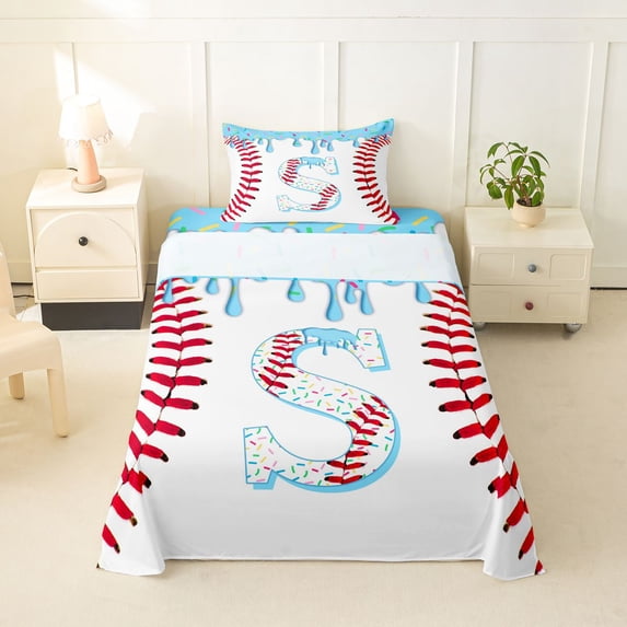 Manfei Personalized Initial S Twin Sheet Sets 3pcs,Baseball Sport Bedding