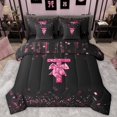 thumbnail image 1 of Manfei Personalized Initial T Bedding Comforter Set 7pcs for Preppy Child,Pink Ribbon Bow Knot Queen Bedding Sets Super Cozy,Bling Glitter Queen Sheet Sets,Luxury Bedroom Decor,Reversible, 1 of 8