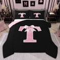 thumbnail image 1 of Manfei Personalized Initial T Bedding Comforter Set for Girls, Pink Bow Tie Twin Comforter Sets, Watercolor Monogrammed Bedding Set, Breathable Room Decor, Reversible 2pcs, 1 of 6