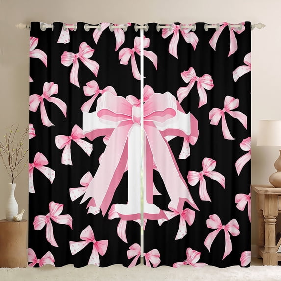 Manfei Personalized Initial T Blackout Curtains Set of 2 (52x84 Each) for Preppy Child,Dreamy Princess Window Curtains,Pink Ribbon Bow Knot Curtains and Drapes,Luxury Bedroom Decor