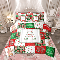 Manfei Personalized Initial A Twin Bedding Sets 7 Pieces for Kids Boys Girls, Merry Christmas Bedding Comforter Set, Gingerbread Lollipop Plaid Sheet Sets, Luxury Bedroom Decor