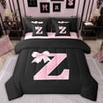 thumbnail image 1 of Manfei Personalized Initial Z Twin Bedding Sets 7-Piece for Girls, Pink Bow Tie Bedding Comforter Set, Watercolor Monogrammed Sheet Sets, Breathable Room Decor, 1 of 6