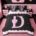 thumbnail image 1 of Manfei Personalized Letter D 7-Piece Bedding Comforter Set,Bow Monogrammed Theme King Bedding Sets,Pink Black Bed Sheets For Girl Teens,Ultra Soft Bedroom Decor Reversible, 1 of 8
