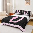 thumbnail image 1 of Manfei Personalized Letter D Bed Sheets,Bow Monogrammed Theme King Sheets,Pink Black Sheet Set For Girl Teens,Ultra Soft Bedroom Decor,4-Piece, 1 of 7