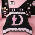 thumbnail image 1 of Manfei Personalized Letter D Full Size Comforter Sets,Bow Monogrammed Theme Bedding Comforter Set,Pink Black Bedding Sets For Girl Teens,Ultra Soft Bedroom Decor Reversible,3 Pieces, 1 of 8