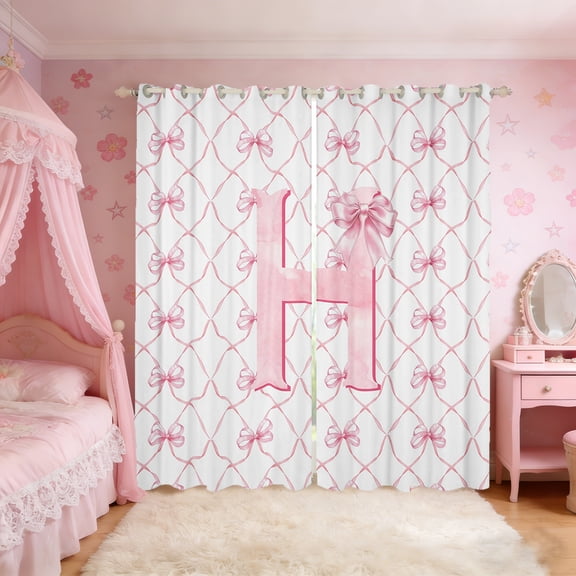 Manfei Personalized Letter H Curtains for Living Room,Monogrammed Theme Blackout Curtains Set of 2 (38x54),Cartoon Bow Bowknot Curtains and Drapes (38x54),Ultra Soft Bedroom Decor