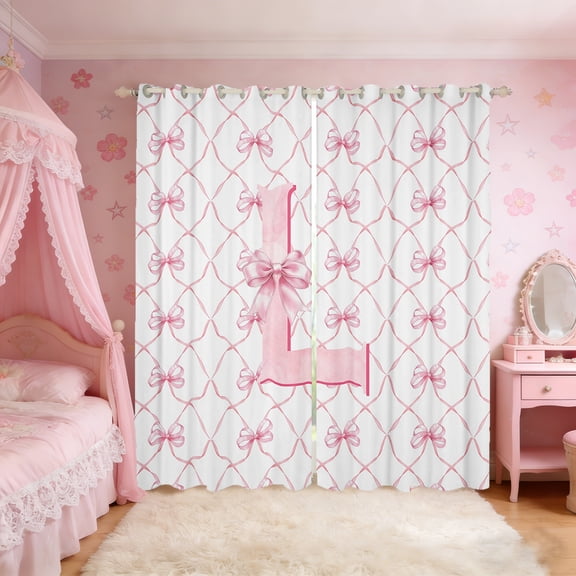 Manfei Personalized Letter L Curtains and Drapes (38x54),Monogrammed Theme Blackout Curtains for Bedroom,Cartoon Bow Bowknot Curtains Pack of 2 (38x54),Ultra Soft Bedroom Decor