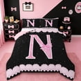 thumbnail image 1 of Manfei Personalized Letter N Full Size Comforter Sets,Bow Monogrammed Theme Bedding Comforter Set,Pink Black Bedding Sets For Girl Teens,Ultra Soft Bedroom Decor Reversible,3pcs, 1 of 8