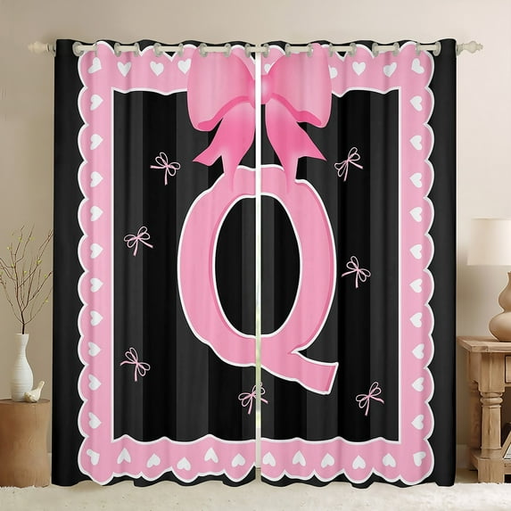 Manfei Personalized Letter Q Curtains and Drapes (42x63),Monogrammed Theme Blackout Curtains for Bedroom,Cartoon Bow Bowknot Curtains Pack of 2 (42x63),Ultra Soft Bedroom Decor