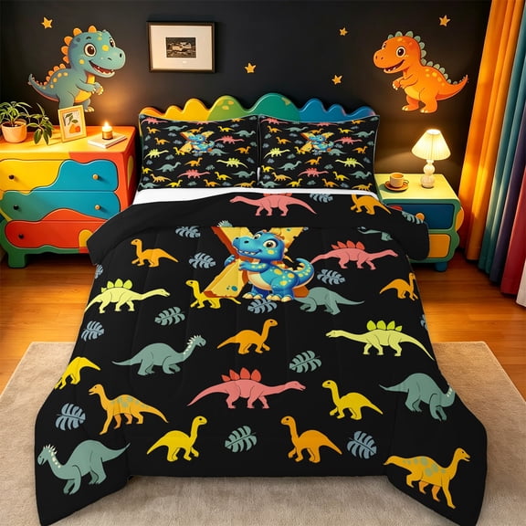 Manfei Personalized Letter X Bedding Comforter Set,Monogrammed Theme Twin Comforter Sets,Cartoon Dinosaur Bedding Set,Ultra Soft Bedroom Decor Reversible,2 Pieces