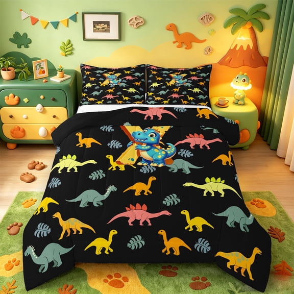Manfei Personalized Letter X Bedding Comforter Set,Monogrammed Theme Twin Comforter Sets,Cartoon Dinosaur Bedding Set,Ultra Soft Bedroom Decor Reversible,2 Pieces