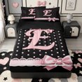 thumbnail image 1 of Manfei Personalized Monogrammed Gifts Zipper Full Size Comforter Sets with Fitted Sheet and 2 Pillowcases,Kawaii Bowknot Alphabet E Zipper Bedding Set,Black Reversible,4-Piece, 1 of 7
