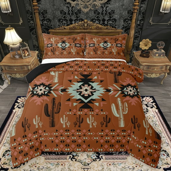 Homewish Peru Abstract Aztec Bedding Comforter Set for Men, Western Cactus Plant Twin Comforter Sets, Bohemian Hippie Theme Reversible Bedding Set, Super Cozy Room Decor, 2 Pieces