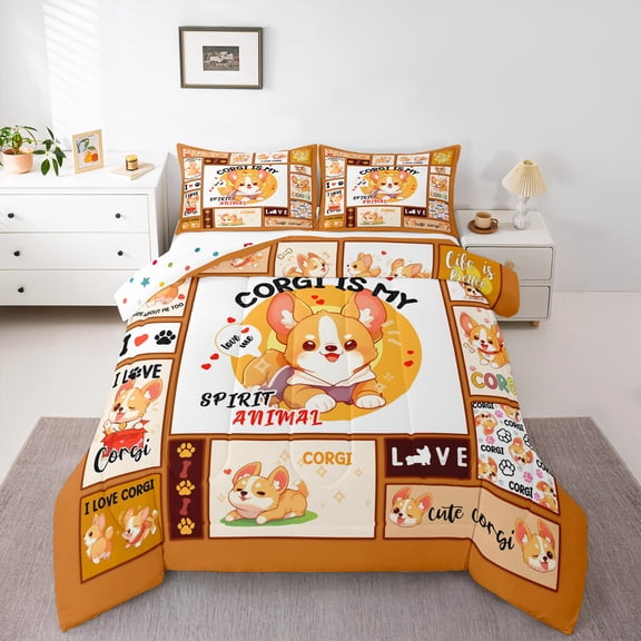 Manfei Pet Animal Dogs Bedding Comforter Set,Kawaii Corgi Twin Comforter Sets,Puppy Dog Printed Bedding Set For Boys Girls,Lightweight Room Decor Reversible,2 Pieces