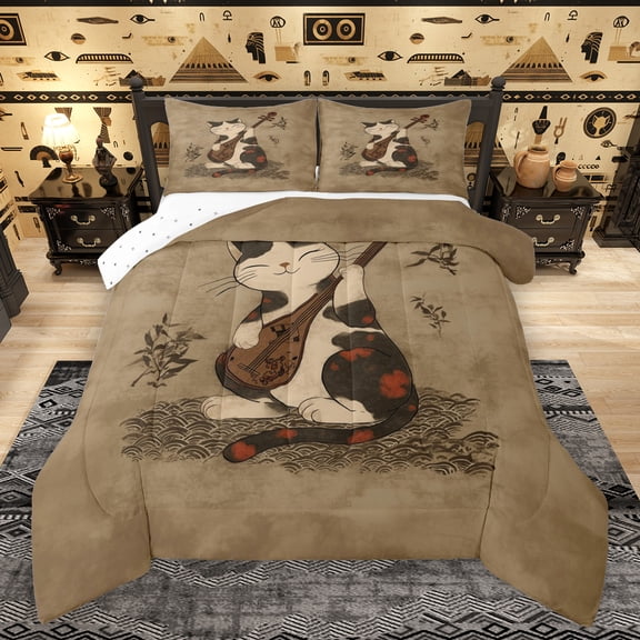 Manfei Pet Animal Kitten Bedding Comforter Set,Japanese Style Twin Comforter Sets,Kawaii Cat Bedding Set For Adults,Super Cozy Room Decor Reversible,2pcs