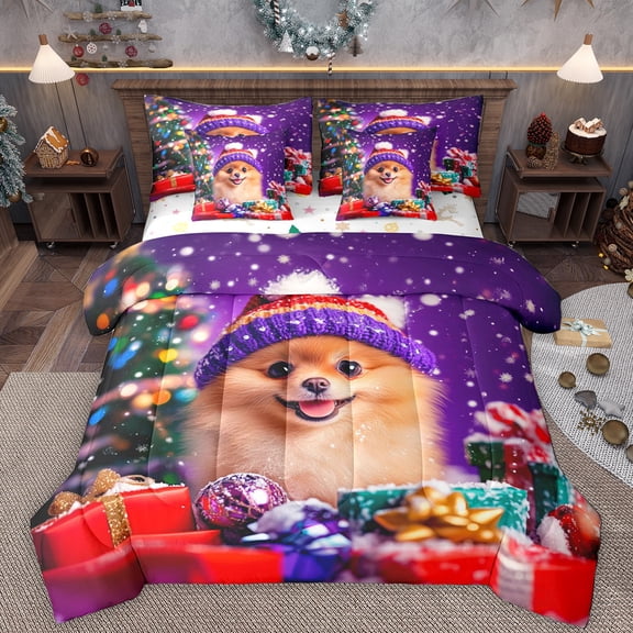 Manfei Pet Dog Lovers 7-Piece Twin Bedding Sets,Kids Christmas Gifts Bedding Comforter Set,Kawaii Puppy Dogs Sheet Sets For Kids,Super Cozy Room Decor Reversible