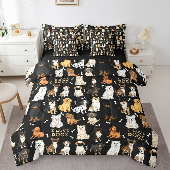 Manfei Pet Dogs Lover 7-Piece Twin Bedding Sets,Dachshund Golden Retriever Bedding Comforter Set,Lovely Puppy Paws Sheet Sets For Girls Boys,Breathable Bedroom Decor Reversible
