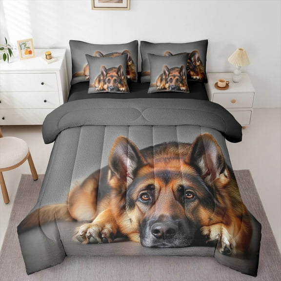 Manfei Pet Dogs Lover 7-Piece Twin Bedding Sets,Kawaii Puppy Bedding Comforter Set,Brown Black Sheet Sets For Girls Boys,Breathable Bedroom Decor Reversible