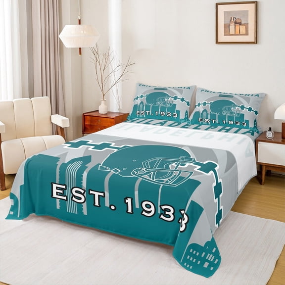 Manfei Philadelphia Bed Sheets Set Twin Size,Rugby Sports Bedding Sets Twin Size,Rugby Ball Sport Bed Sheets Twin,Breathable Room Decorative,3 Pieces