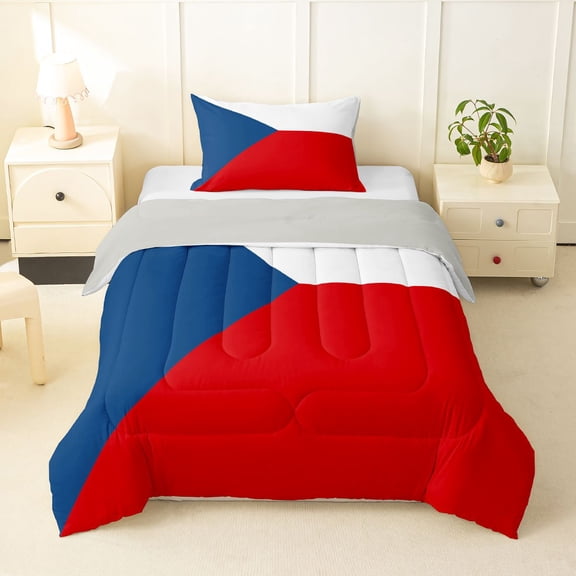Manfei Philippines Flag Twin Comforter Sets,Blue White Red Bedding Set,Light Gray Reversible,2pcs,1 Comforter and 1 Pillowcase