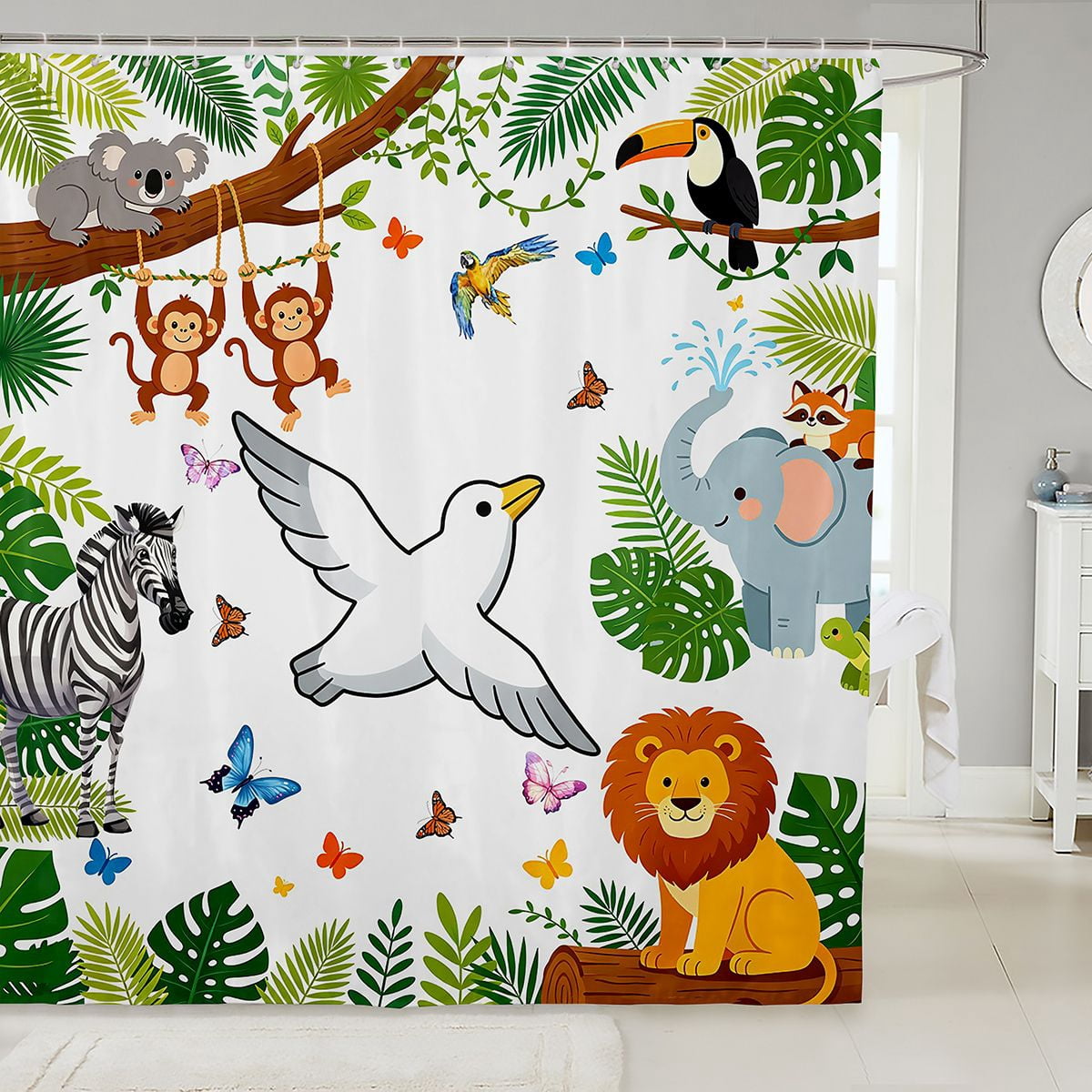 Manfei Pigeon X Letter Shower Curtain 72Wx84L, Cute Woodland Animals