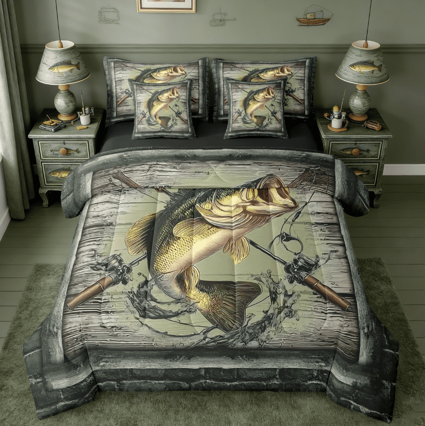 Fish Bedspread Manfei Pike Fish 7-Piece Twin Bedding Sets,Fishing Hook Bedding ...