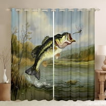 Manfei Pike Fish Black Out Curtains, Hunting and Fishing Curtains Pack of 2 (42x63 Each), Rustic Lake House Bedroom Curtains, Luxury Room Decor