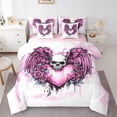 thumbnail image 1 of Manfei Pink 3D Love 7 Pieces Bedding Comforter Set,Gothic Skeleton Full Bedding Set,Romantic Flower Floral Fitted Sheet Flat Sheet For Children,Breathable Home Decor Reversible, 1 of 8