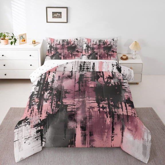 Manfei Pink Abstract Geometric Bedding Comforter Set, Chic Modern Fashion Twin Comforter Sets, Teen Kid Child Adult Reversible Bedding Set, Breathable Home Decor, 2pcs