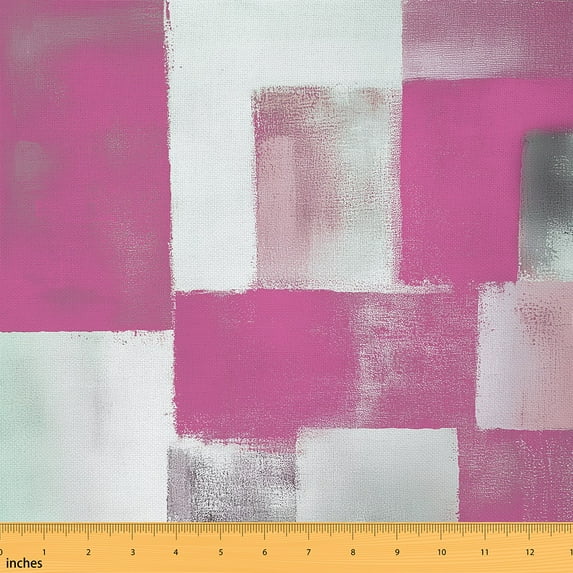 Manfei Pink Aesthetic Sewing & Crafting Fabric (3 Yards), Abstract Oil Painting Home Decor Fabric by the Yard, Geometry Checkered Fabric by the Yard, Stylish Living Room Decoration