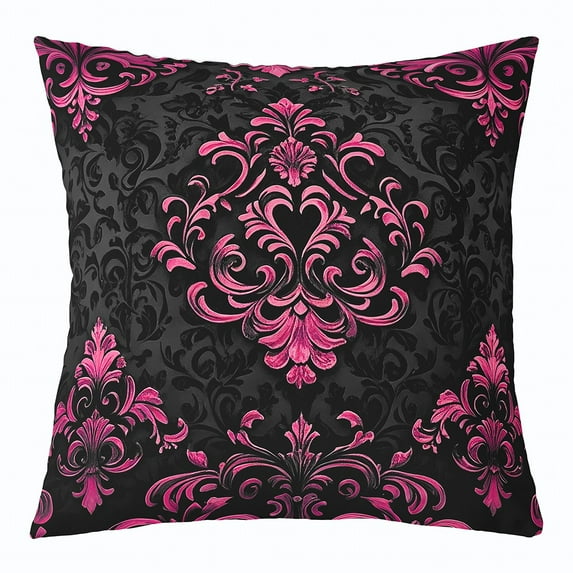 Manfei Pink Baroque Damask Cushion Covers for Sofa, Hippie Flower Floral Throw Pillow Covers for Bed, 16x16, Vintage Victorian Throw Pillow Covers, Breathable Bedroom Decorative