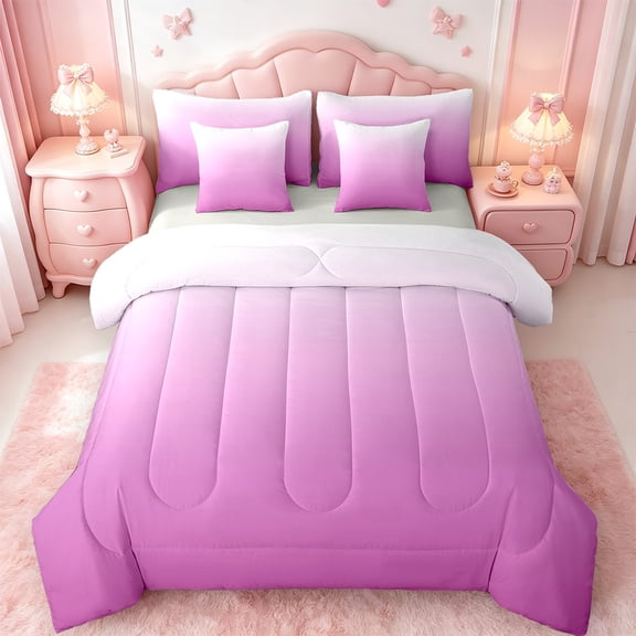 Manfei Pink Bed in a Bag Twin Size,White Gradient Bed Set,Modern Abstract Art Bedding Twin Size,Ultra Soft Room Decorative Reversible,7 Pieces