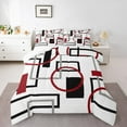 thumbnail image 1 of Manfei Pink Black Geometric Full Size Comforter Sets, Square Rectangle Circle Bedding Comforter Set, Abstract Stripe Reversible Bedding Sets, Lightweight Room Decor, 3-Piece, 1 of 8