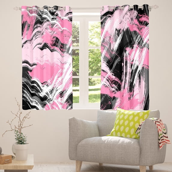 Manfei Pink Black Graffiti Black Out Curtains,Modern Abstract Geometric Curtains Pack of 2 (42x63 Each),Vitage Stripe Pattern Bedroom Curtains For Kids,Super Cozy Room Decor