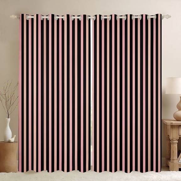 Manfei Pink Black Stripes Black Out Curtains,Geometric Striped Curtains Pack of 2 (42x63 Each),Abstract Geometric Lines Bedroom Curtains For Children,Breathable Home Decor