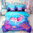 thumbnail image 1 of Manfei Pink-Blue Axolotl 7 Pieces Full Size Bedding Sets,Cute Salamander Pattern Full Size Bed in a Bag,Black Reversible, 1 of 7