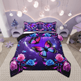 thumbnail image 1 of Manfei Pink Blue Butterfly Bedding Sets Twin with Comforter, Gradient Rose Blossoms Duvet Insert, Purple Galaxy Comforter Sets Twin Size, Breathable Room Decoration, 2pcs Reversible, 1 of 8