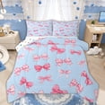 thumbnail image 1 of Manfei Pink Blue Gingham Bow Full Size Comforter Sets for Girls, Cute Ribbon Bows Bedding Sets, Polkadot Reversible, 3-Piece, 1 of 6