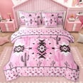 thumbnail image 1 of Manfei Pink Boho Aztec Bedding Comforter Set 7pcs for Women, Tribal Abstract Ombre King Bedding Sets, Hippie Cactus Plant Reversible Bed Sheets, Breathable Home Decor, 1 of 7