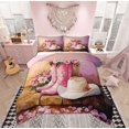 thumbnail image 1 of Manfei Pink Boot Bedding Queen Comforter Set, Princess Cowgirl Down Comforter, Southwestern Reversible Duvet Insert, Microfiber Bedroom Decoration, 3 Pieces, 1 of 8