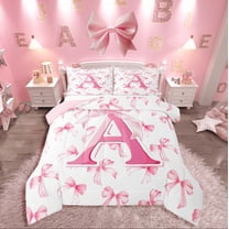 Manfei Pink Bow 2pcs Twin Comforter Set,Initial Monogrammed,Breathable Kawaii Bedding