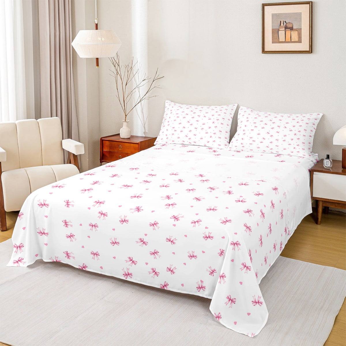 Manfei 2-Pack Pink Bow Pillow Covers, 20x20 Inch, Initial Letter U Design, Double Sided Decor Cushion Covers With Hidden Zipper - View #4