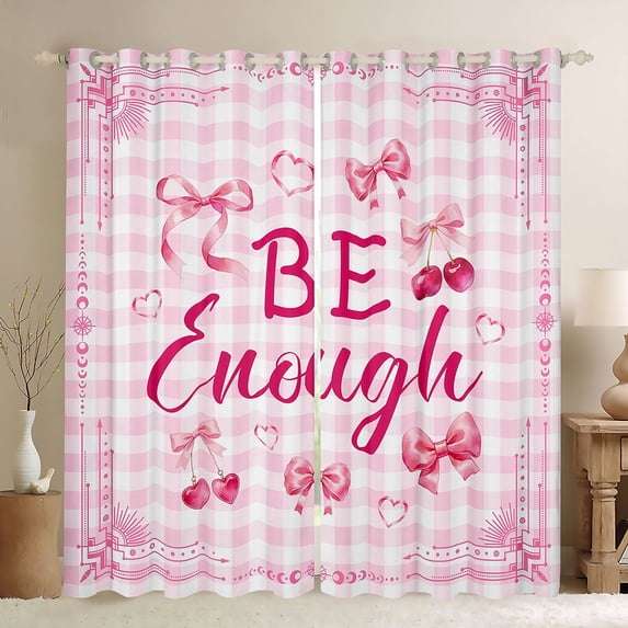 Manfei Pink Bow Cherry Be Enough Black Out Curtains for Girls, Princess Cartoon Style Curtains Pack of 2 (42x63 Each)