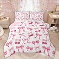 thumbnail image 1 of Manfei Pink Bow Cherry Full Size Comforter Sets for Girls, Cute Ribbon Bedding Sets, Pink Reversible, 3pcs, 1 of 6