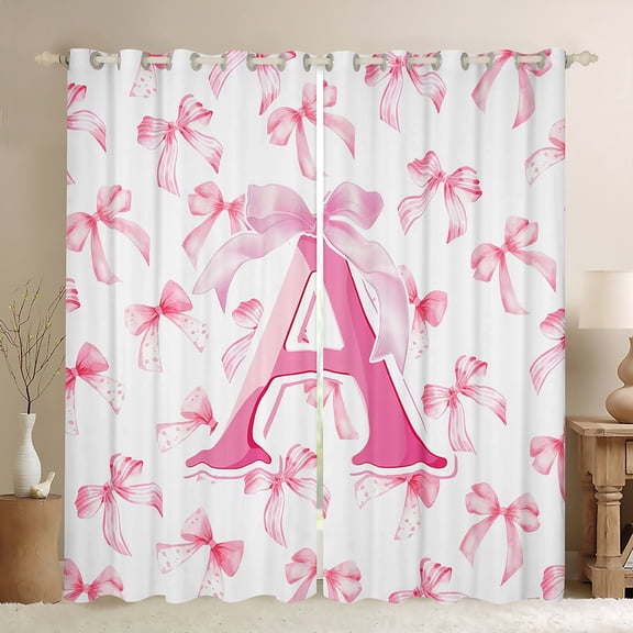 Manfei Pink Bow 2 - Piece Blackout Curtains（42x84, Initial Monogrammed）