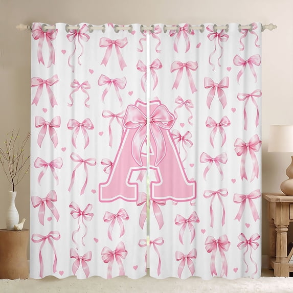 Manfei Pink Bow Heart Black Out Curtains For Girls,3D Cartoon Letter A Initial Print Curtains Pack of 2 (42x63 Each) For Kids