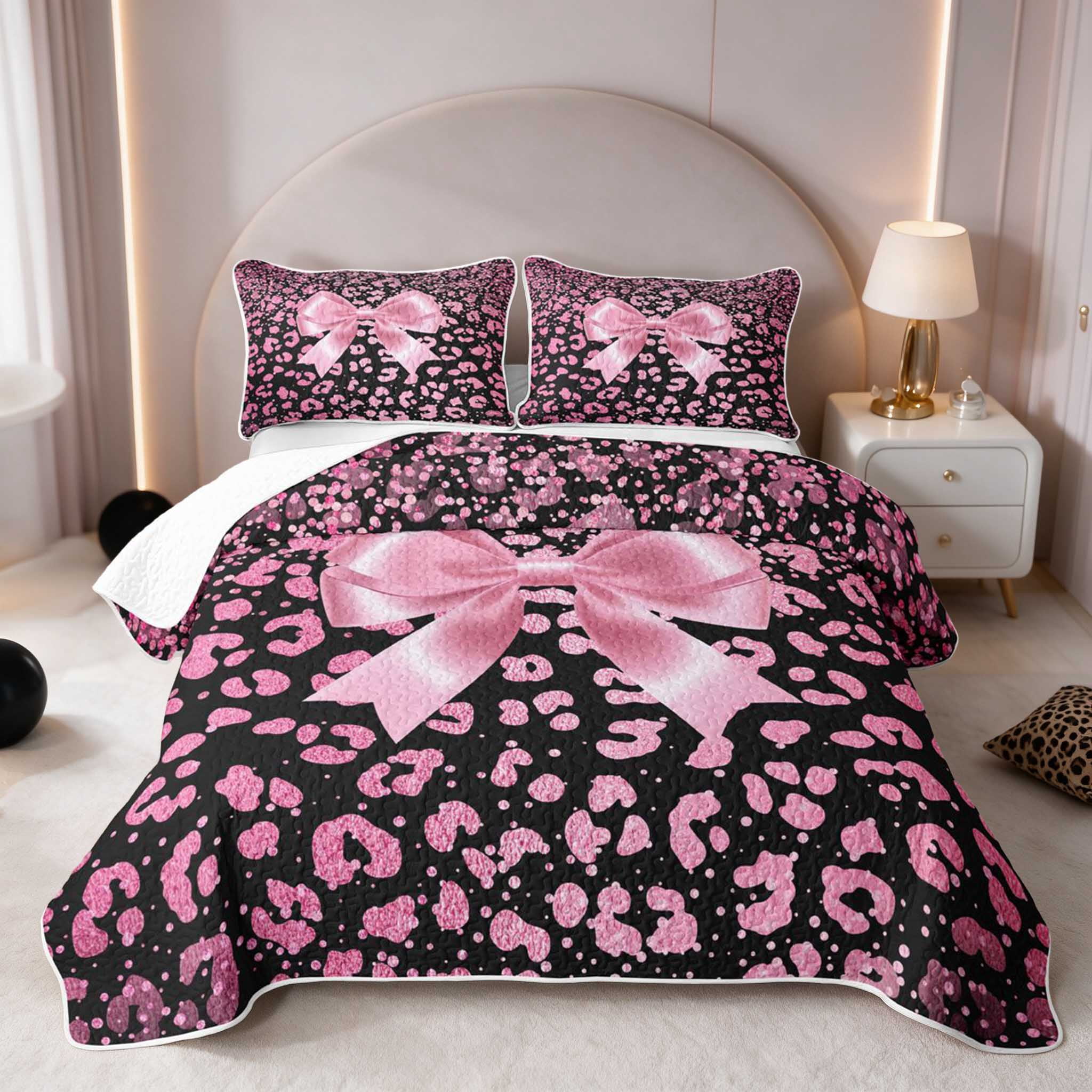 Baby Animal Ribon Manfei Pink Bow Leopard Bed Spread Queen, Black Ribbon Print Queen ...