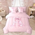 thumbnail image 1 of Manfei Pink Bow Letter A Print Bedding Comforter Set for Girls, Cute Initial Bows Queen Bedding Sets, Pink Reversible, 7-Piece, 1 of 7