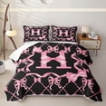 thumbnail image 1 of Manfei Pink Bow Letter H Twin Quilt Set, Kawaii Ribbon Twin Coverlet Set for Girls Women, 1 of 7