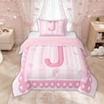thumbnail image 1 of Manfei Pink Bow Letter J Print Twin Comforter Sets for Girls, Princess Ribbon Bedding Set, Pink Reversible, 2pcs, 1 of 6